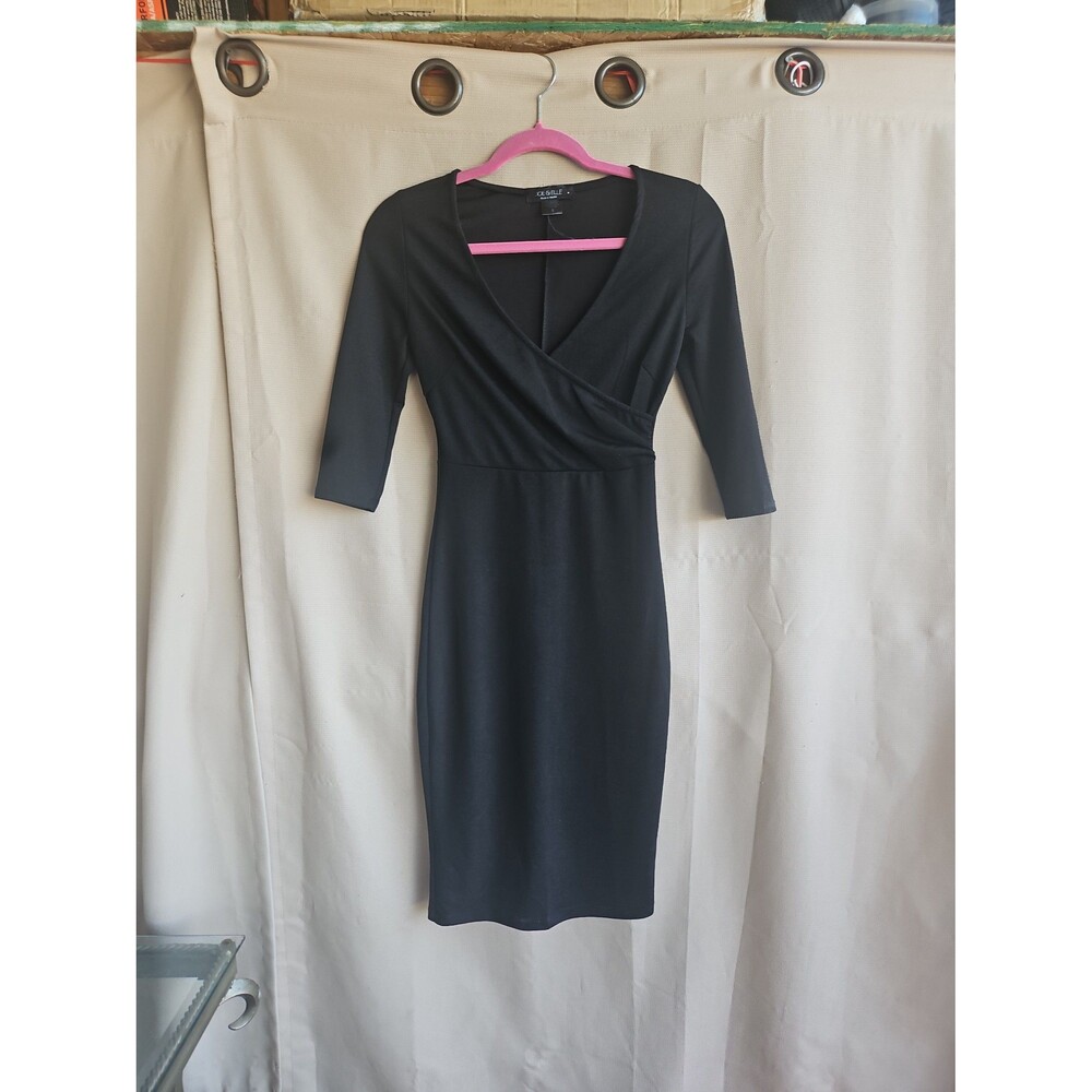 Black formal bodycon dress 3/4 sleeve pencil skirt size s